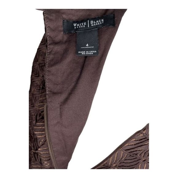 White House Black Market Women’s Size 4 Brown Embroidered Textured Shift Dress - Picture 4 of 4